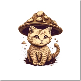 Cottagecore Aesthetic Goblincore Cat Mushroom Hat Posters and Art